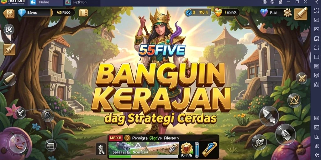 Tangkapan layar gameplay 55FIVE yang menunjukkan strategi membangun kerajaan.