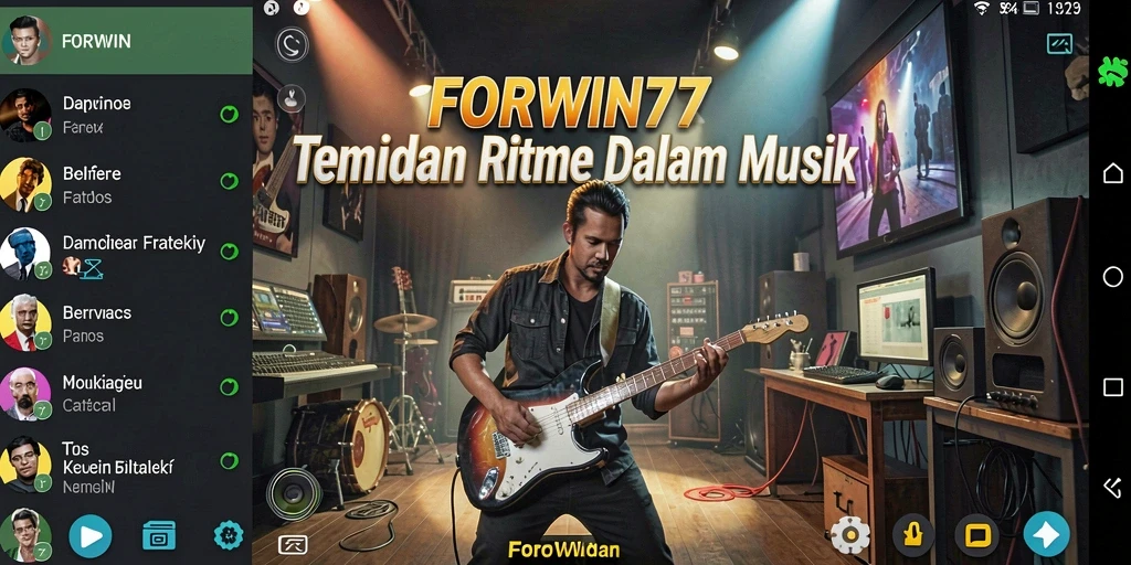 Tampilan antarmuka FORWIN77 dengan koleksi musik yang beragam.