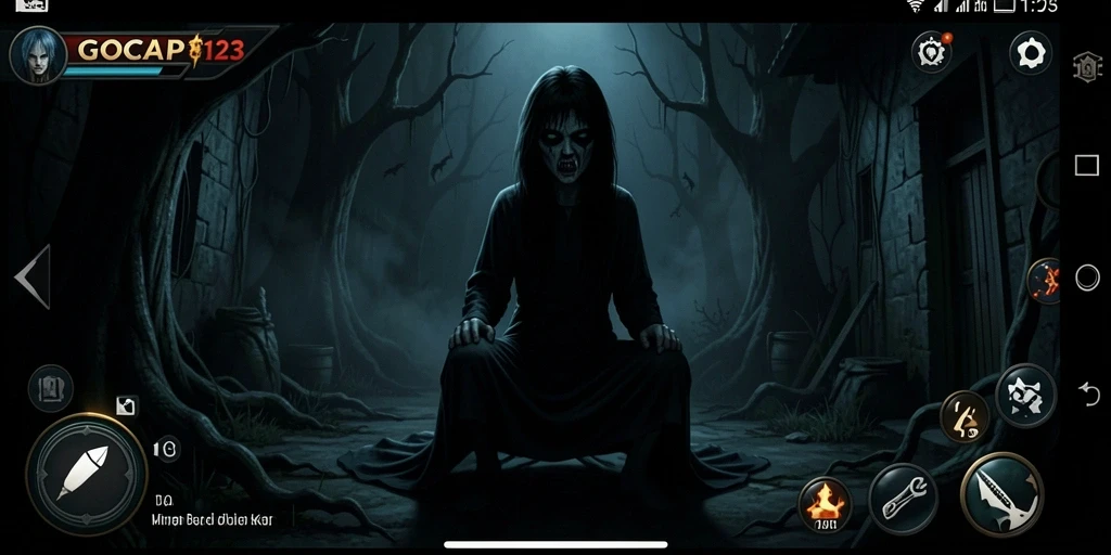 Screenshot menunjukkan suasana gelap dan menegangkan dalam GOCAP123.