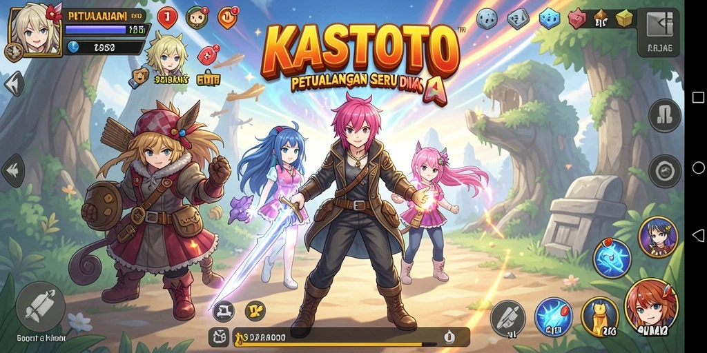 Tampilan gameplay anime yang menarik dan berwarna-warni.