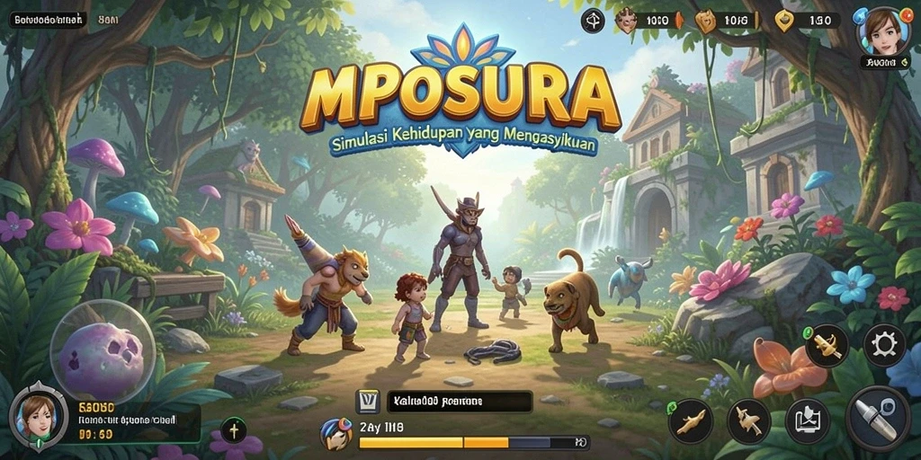 Tampilan utama gameplay MPOSURGA menampilkan simulasi kehidupan yang seru dan interaktif.