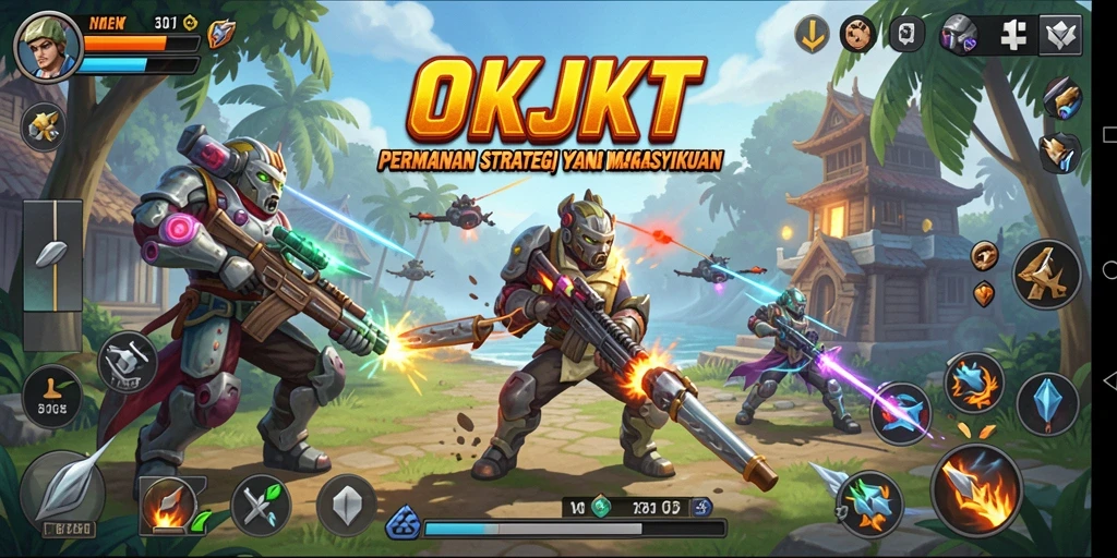 Tampilan gameplay menarik dari OKJKT dengan pertempuran strategis.