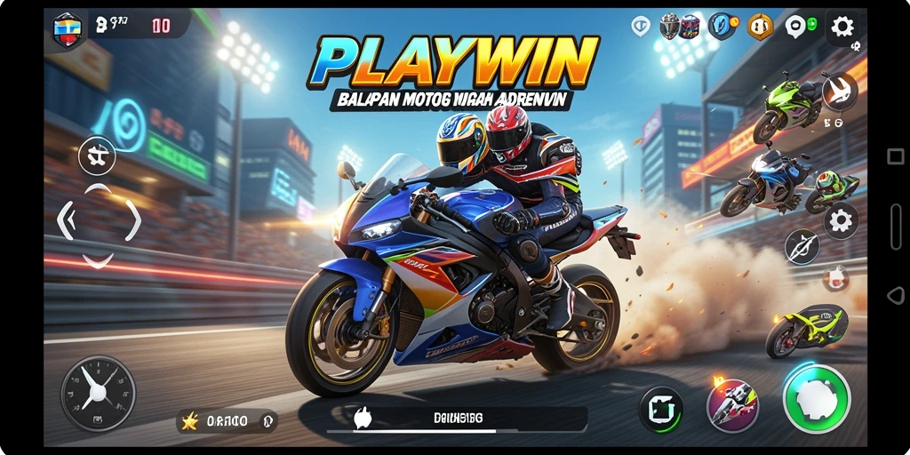 Tampilan layar balap motor yang seru dan mendebarkan.