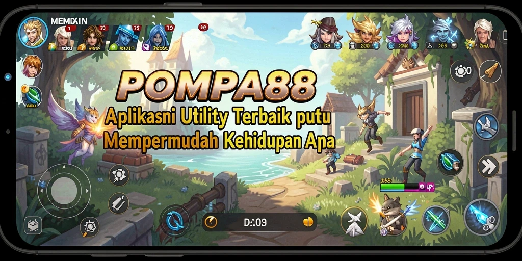 Screenshot utama POMPA88 menampilkan antarmuka aplikasi yang sederhana dan fungsional.