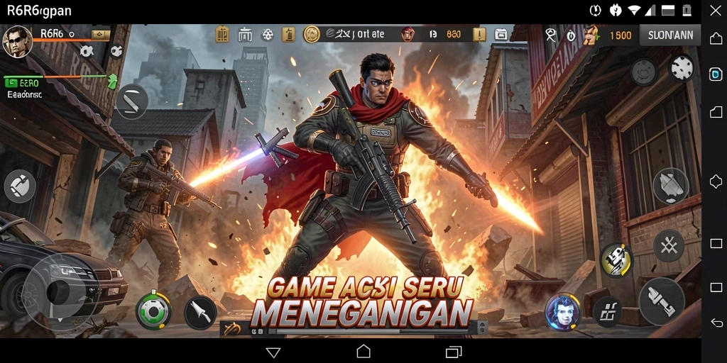 Gambar gameplay R6R6 yang menunjukkan aksi menegangkan di medan perang.