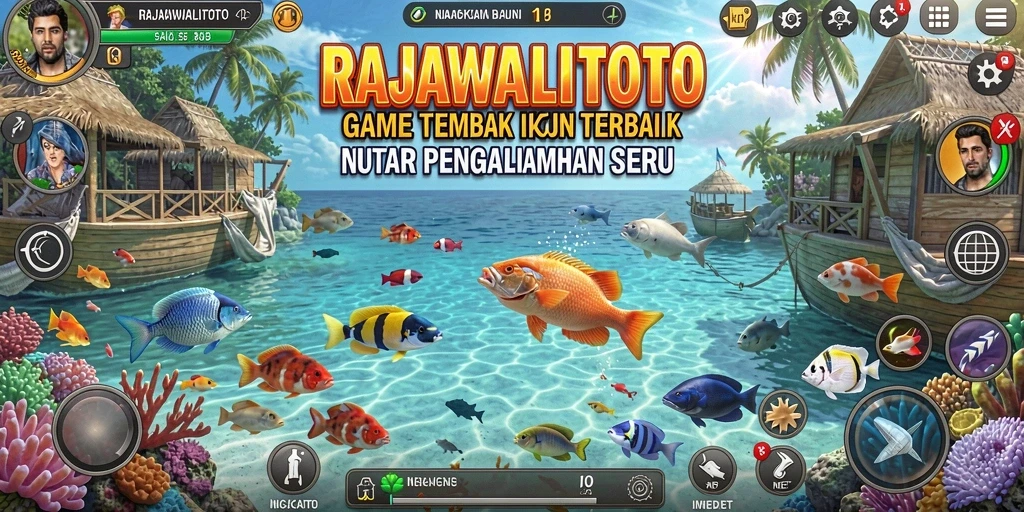 Tampilan gameplay RAJAWALITOTO dengan aksi menembak ikan yang seru.
