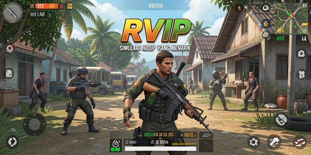 Tangkapan layar gameplay RVIP menampilkan interaksi karakter dalam simulasi kehidupan.