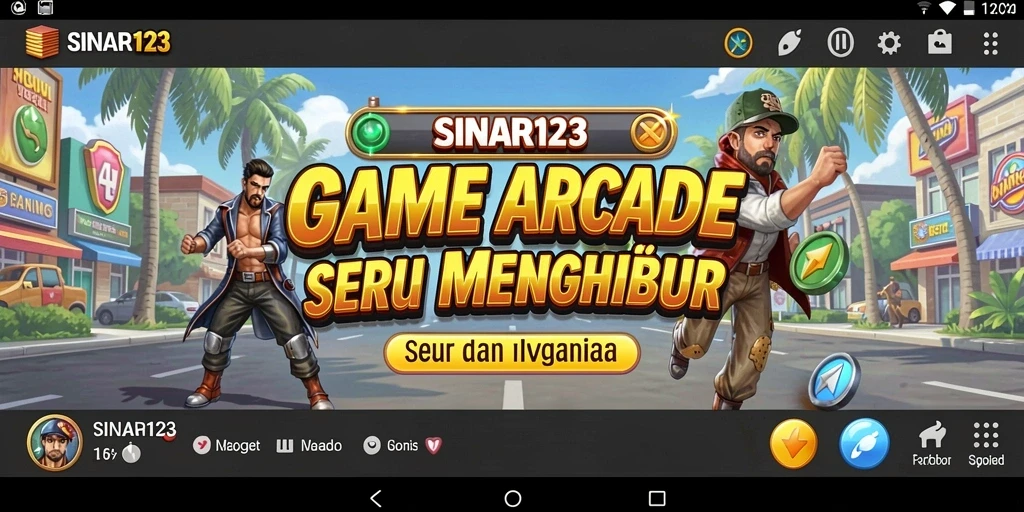 Tangkapan layar utama SINAR123 menampilkan gameplay Arcade yang seru dan penuh warna.