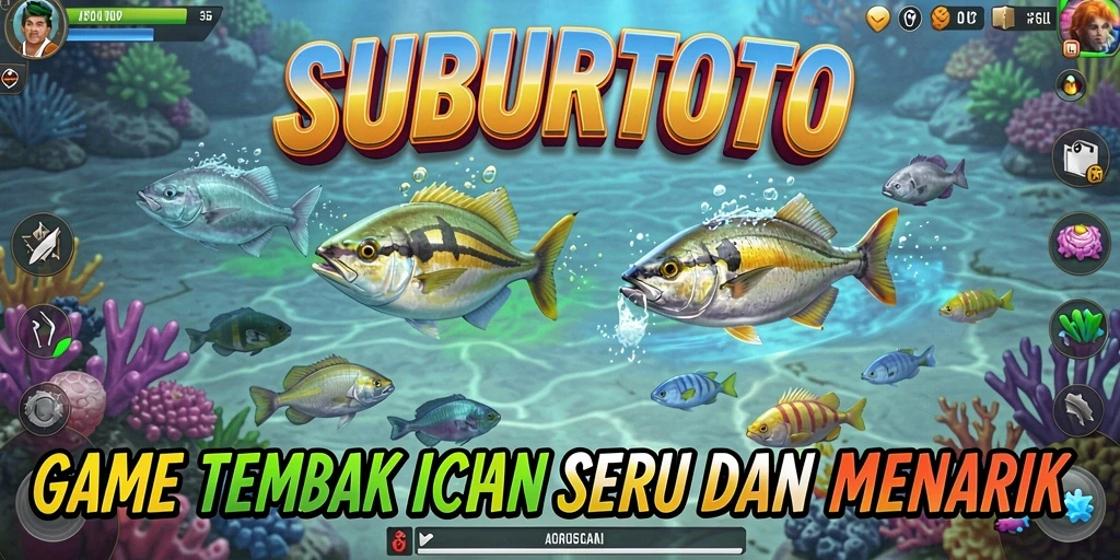 Tampilan gameplay SUBURTOTO dengan aksi menembak ikan yang seru.