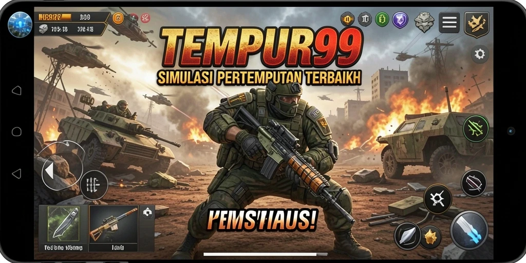 Tampilan gameplay TEMPUR99 yang penuh aksi dan strategi.