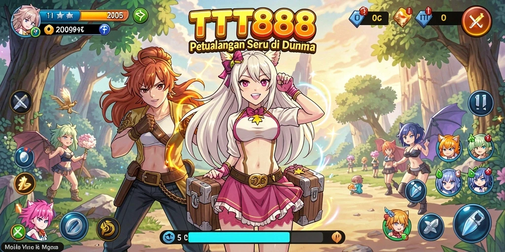 Tampilan permainan seru dari TTT888 dengan karakter anime yang memukau.