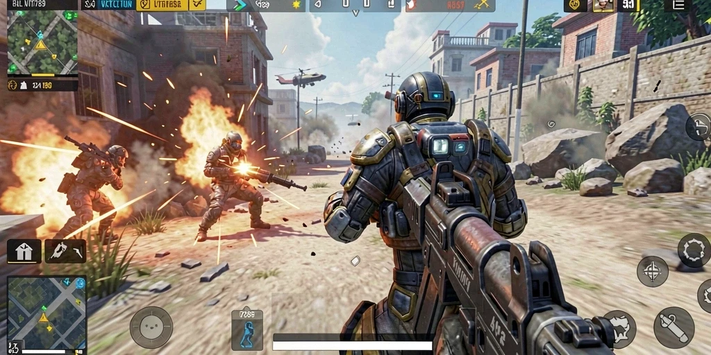 Screenshot VT789 menampilkan aksi pertempuran seru di medan perang Battle Royale.