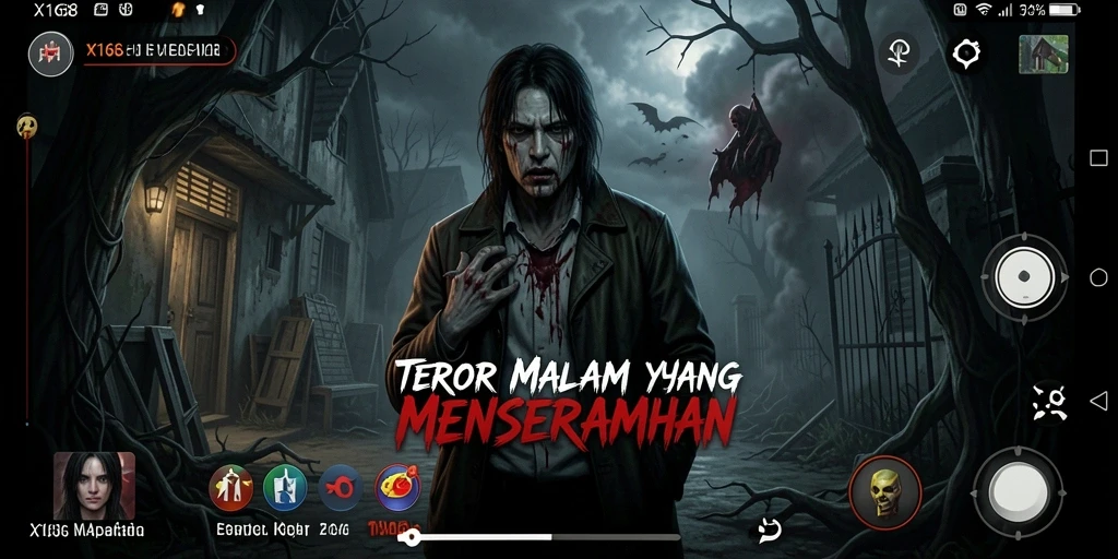 Tampilan gameplay X168 yang mencekam dengan suasana Horror.